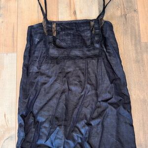 Reformation Black Lace Linen Tank Top